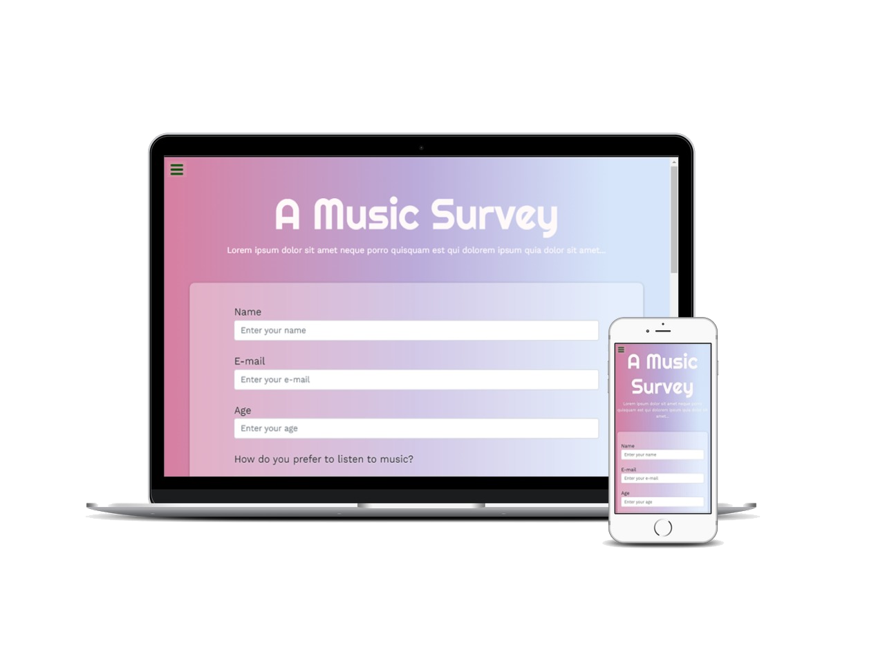 survey page responsive mockup